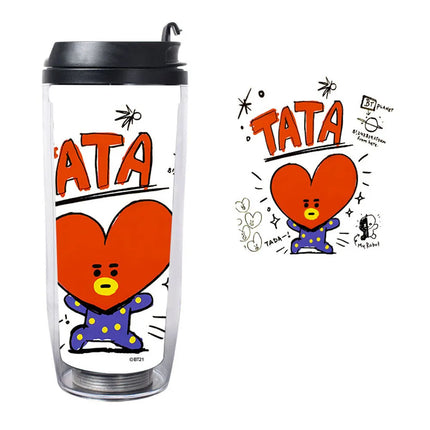 BTS Bt21 Double-Layer Portable Plastic Cups 500Ml