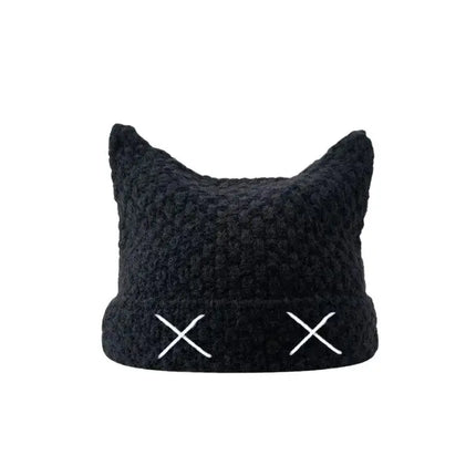 Kpop YeonJun Black Bullhorn  Wool XX Knitted Hat