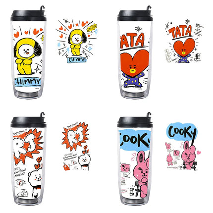 BTS Bt21 Double-Layer Portable Plastic Cups 500Ml