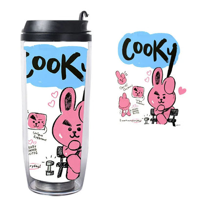 BTS Bt21 Double-Layer Portable Plastic Cups 500Ml