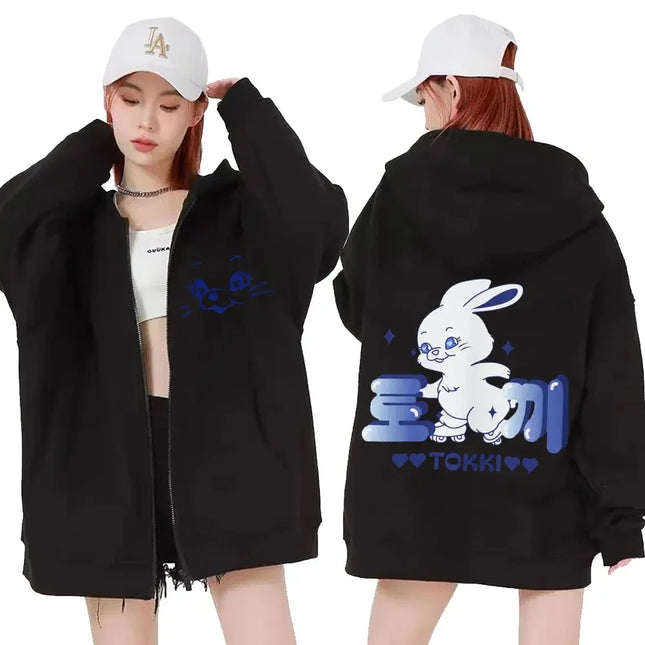 NewJeans Bunny Kawaii Graphic Zip Up Hoodies