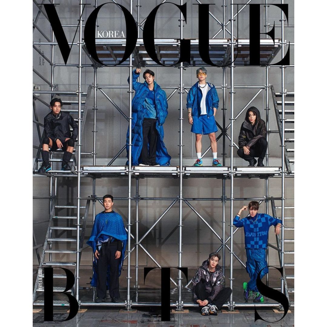 BTS simultaneously land on special January editions of 'Vogue' & 'GQ Korea'  wearing the 'Louis Vuitton' spring/summer 2022 collection